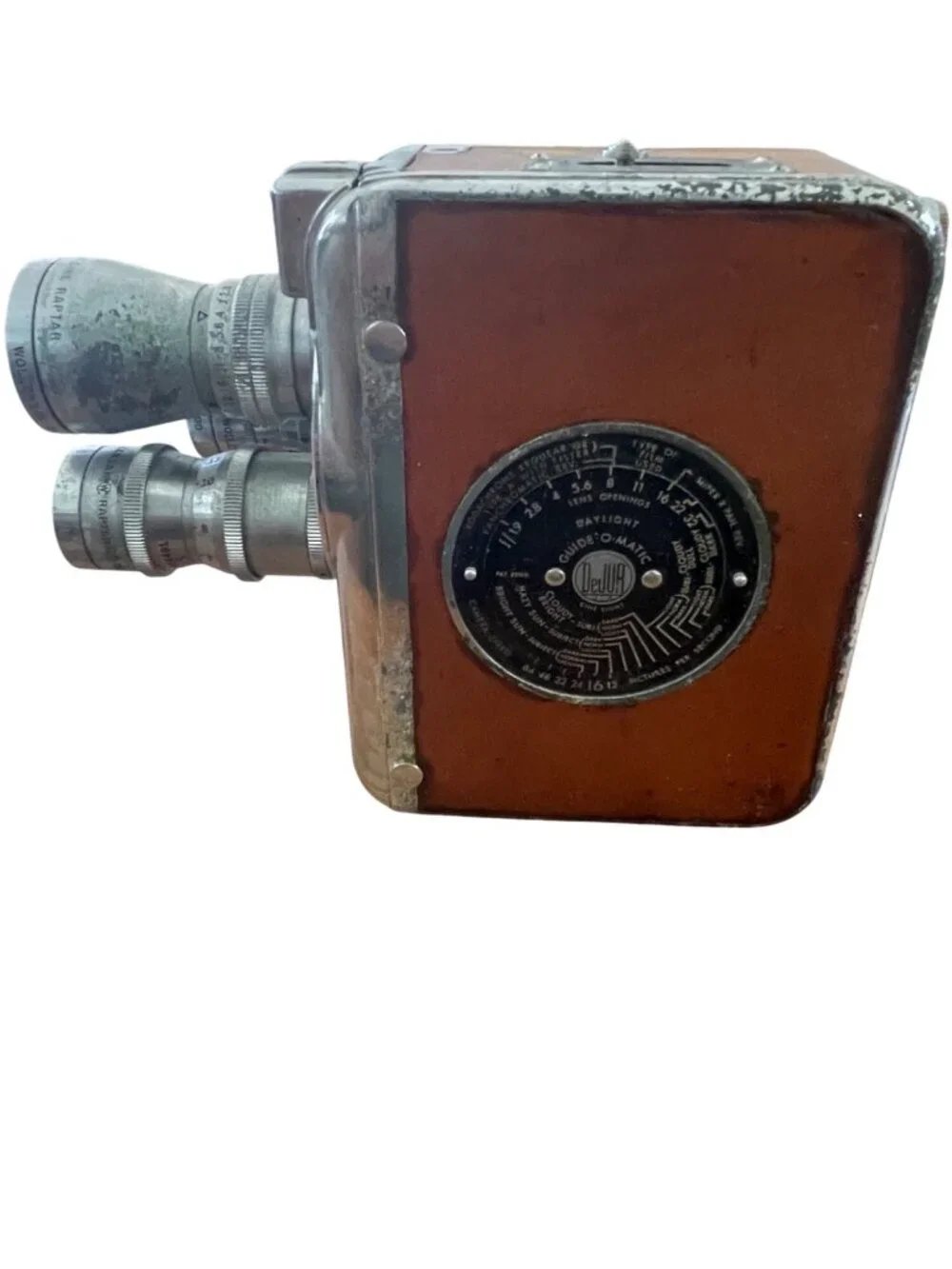 Vintage DeJur Triple Turret 8mm Movie Camera With Leather Finish Untested